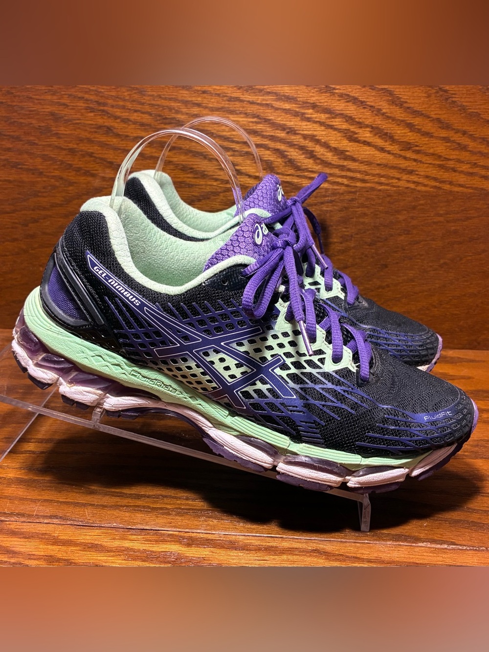 ASICS GEL Nimbus 17 Running Shoes Black Purple Mint Women’s 7.5